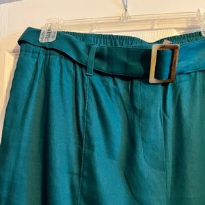 Dark green linen blend pull on wide leg. Elastic waist